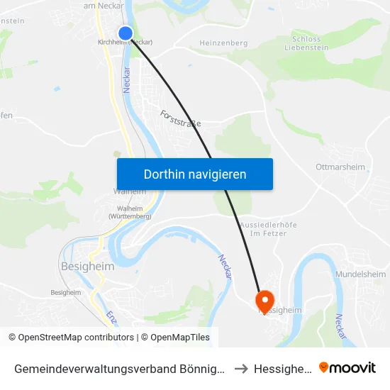 Gemeindeverwaltungsverband Bönnigheim to Hessigheim map