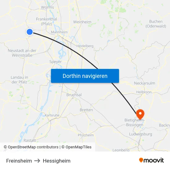 Freinsheim to Hessigheim map