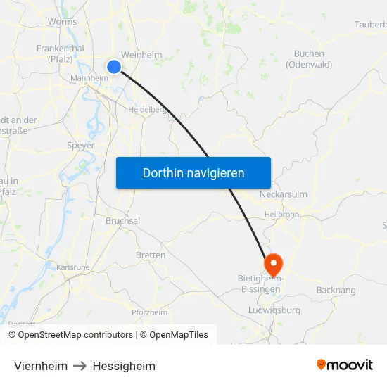 Viernheim to Hessigheim map