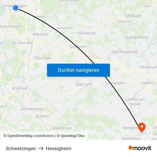 Schwetzingen to Hessigheim map