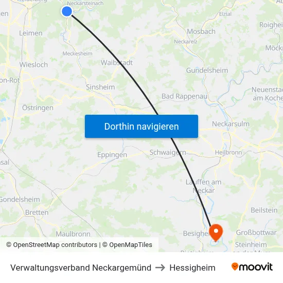 Verwaltungsverband Neckargemünd to Hessigheim map