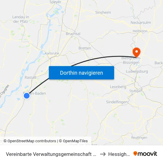 Vereinbarte Verwaltungsgemeinschaft Sinzheim to Hessigheim map