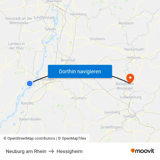 Neuburg am Rhein to Hessigheim map