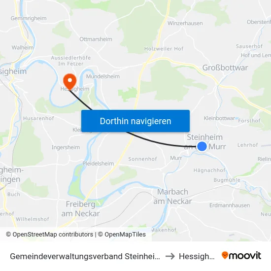 Gemeindeverwaltungsverband Steinheim-Murr to Hessigheim map