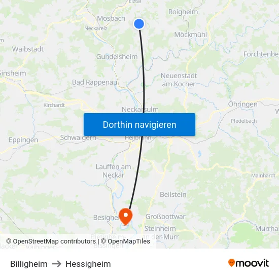 Billigheim to Hessigheim map