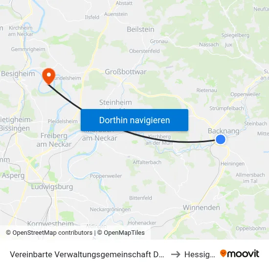 Vereinbarte Verwaltungsgemeinschaft Der Stadt Backnang to Hessigheim map