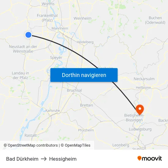 Bad Dürkheim to Hessigheim map