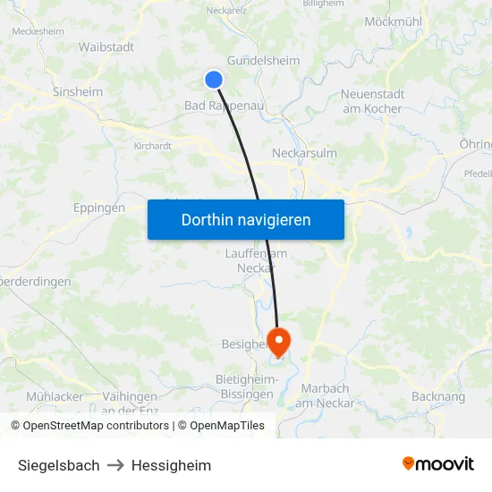 Siegelsbach to Hessigheim map