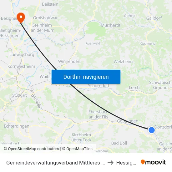 Gemeindeverwaltungsverband Mittleres Fils-Lautertal to Hessigheim map