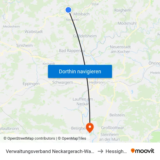 Verwaltungsverband Neckargerach-Waldbrunn to Hessigheim map