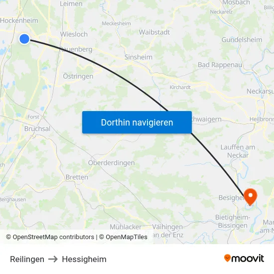 Reilingen to Hessigheim map