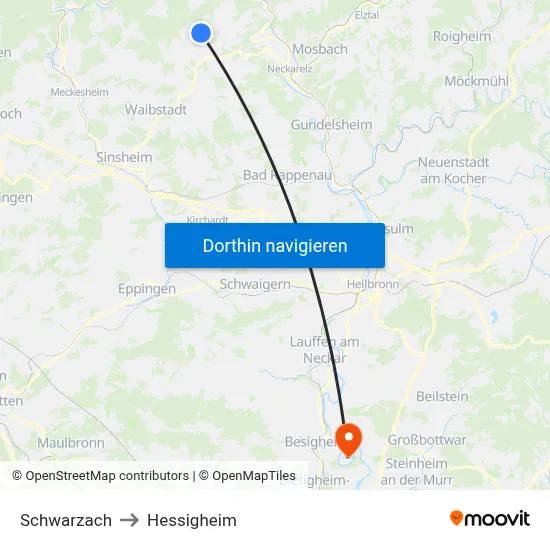 Schwarzach to Hessigheim map