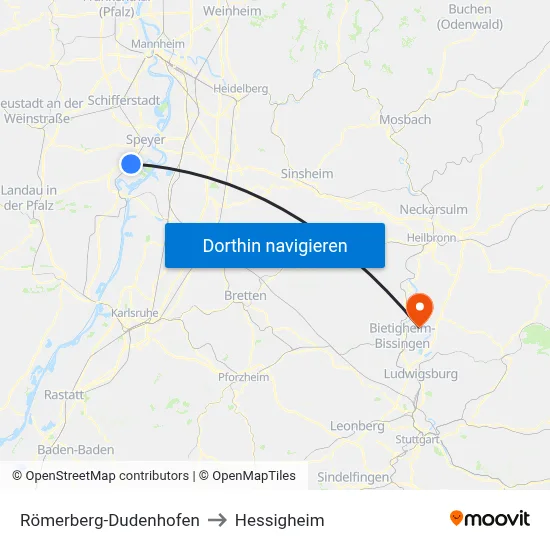 Römerberg-Dudenhofen to Hessigheim map