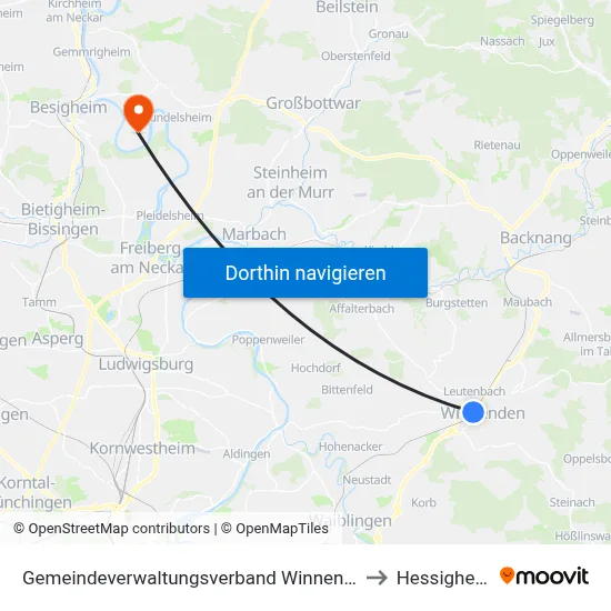 Gemeindeverwaltungsverband Winnenden to Hessigheim map