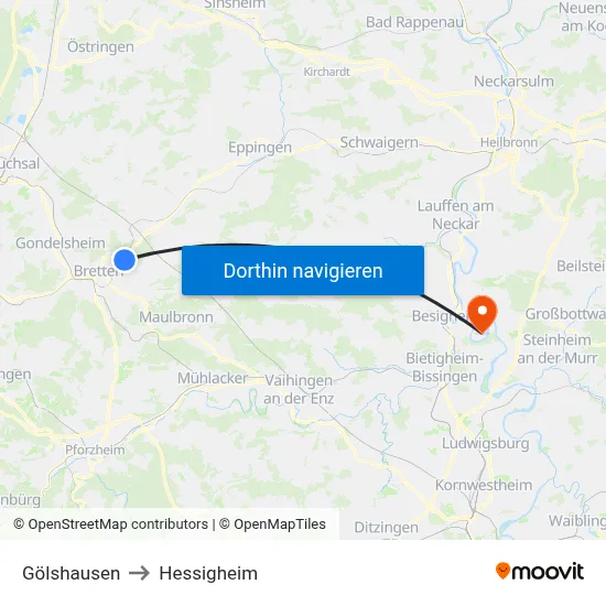 Gölshausen to Hessigheim map