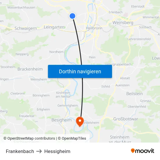 Frankenbach to Hessigheim map
