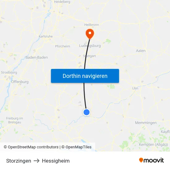 Storzingen to Hessigheim map