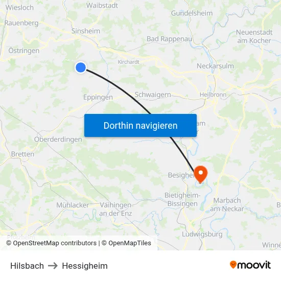 Hilsbach to Hessigheim map