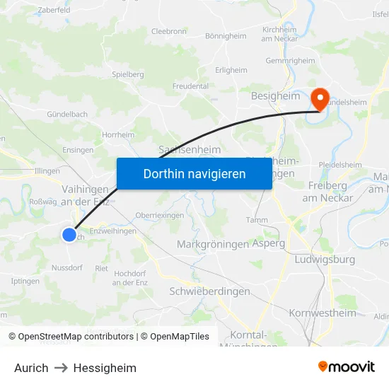 Aurich to Hessigheim map