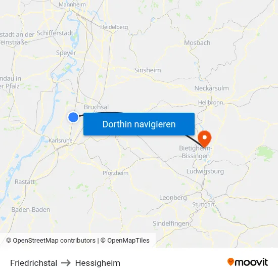 Friedrichstal to Hessigheim map