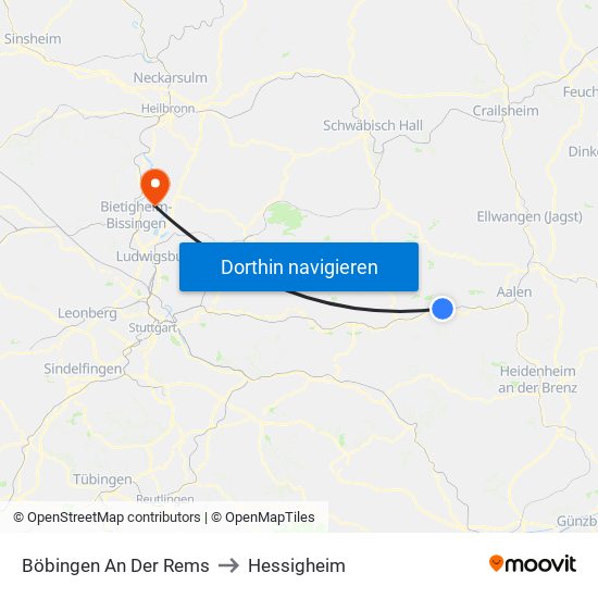 Böbingen An Der Rems to Hessigheim map