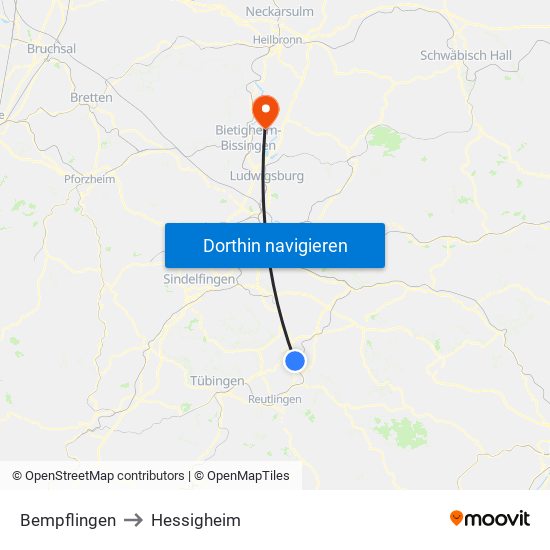 Bempflingen to Hessigheim map