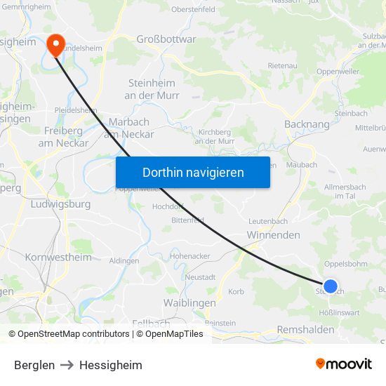 Berglen to Hessigheim map