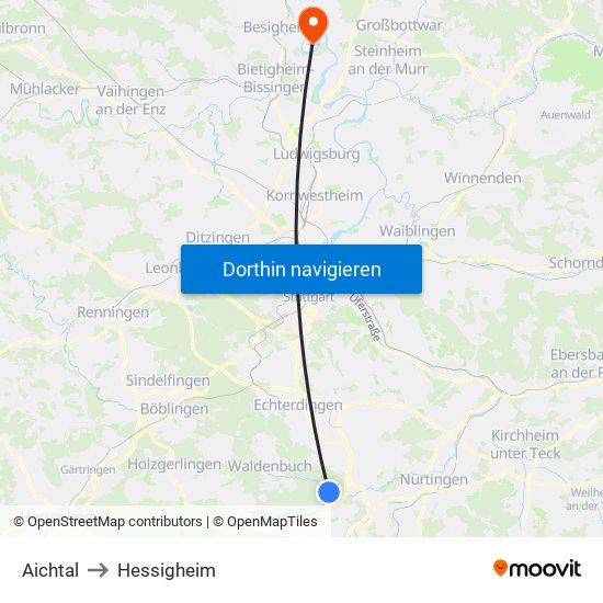 Aichtal to Hessigheim map