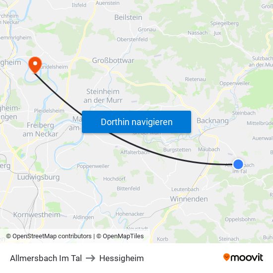 Allmersbach Im Tal to Hessigheim map