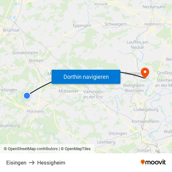 Eisingen to Hessigheim map