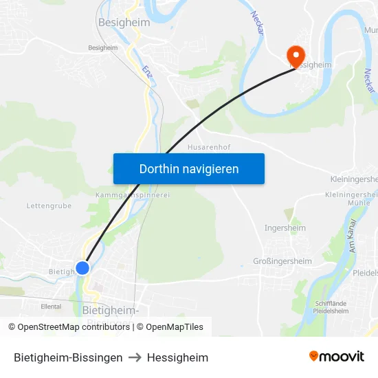 Bietigheim-Bissingen to Hessigheim map