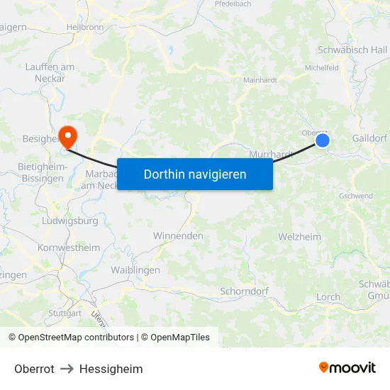 Oberrot to Hessigheim map