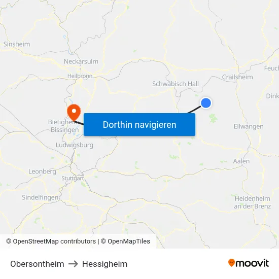 Obersontheim to Hessigheim map