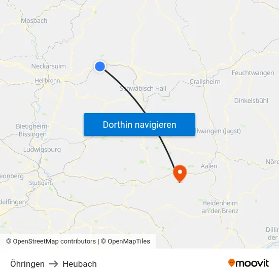 Öhringen to Heubach map