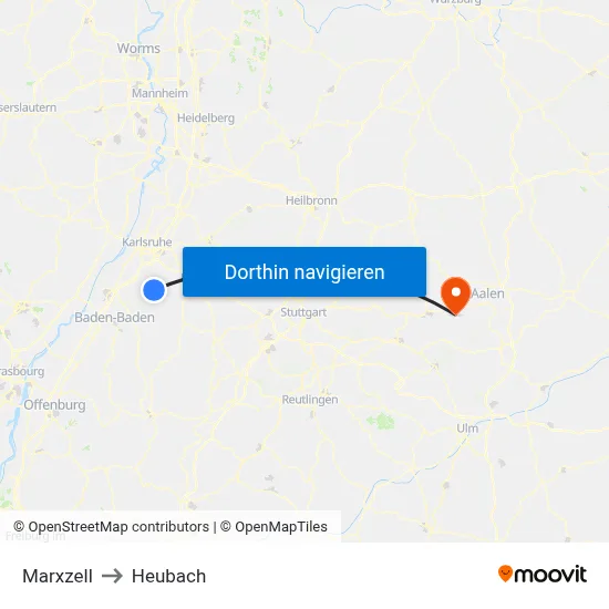 Marxzell to Heubach map