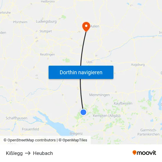 Kißlegg to Heubach map
