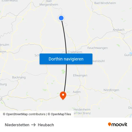 Niederstetten to Heubach map