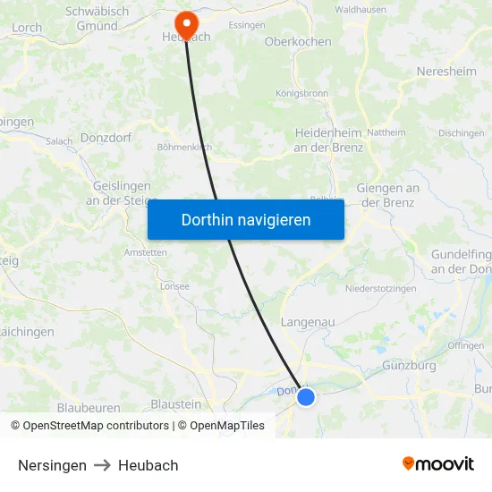 Nersingen to Heubach map