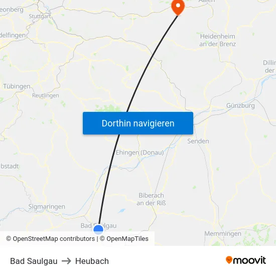Bad Saulgau to Heubach map