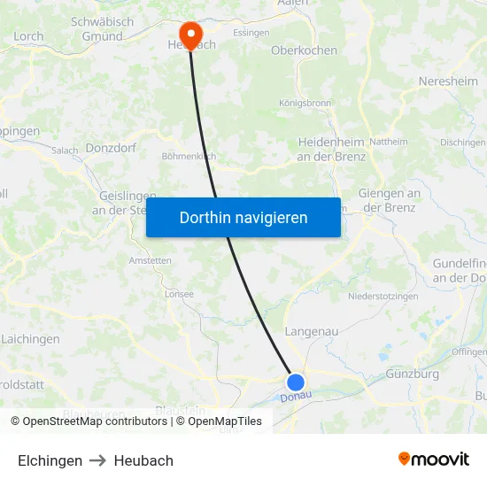 Elchingen to Heubach map