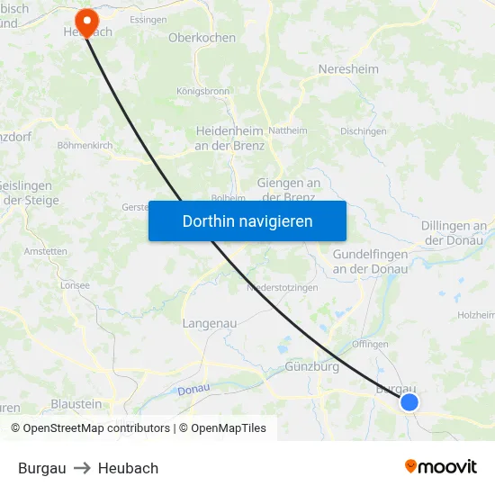 Burgau to Heubach map