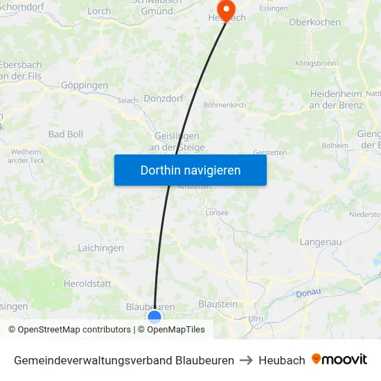 Gemeindeverwaltungsverband Blaubeuren to Heubach map