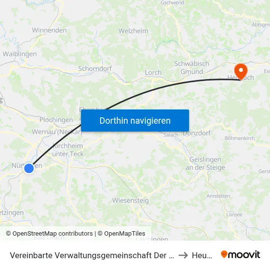 Vereinbarte Verwaltungsgemeinschaft Der Stadt Nürtingen to Heubach map