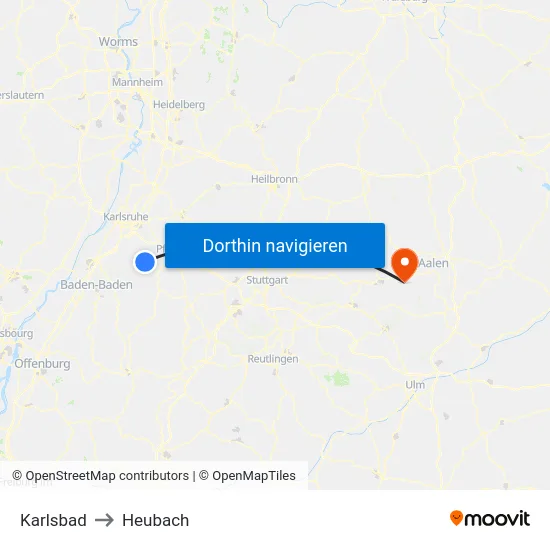Karlsbad to Heubach map