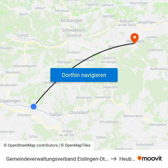 Gemeindeverwaltungsverband Eislingen-Ottenbach-Salach to Heubach map