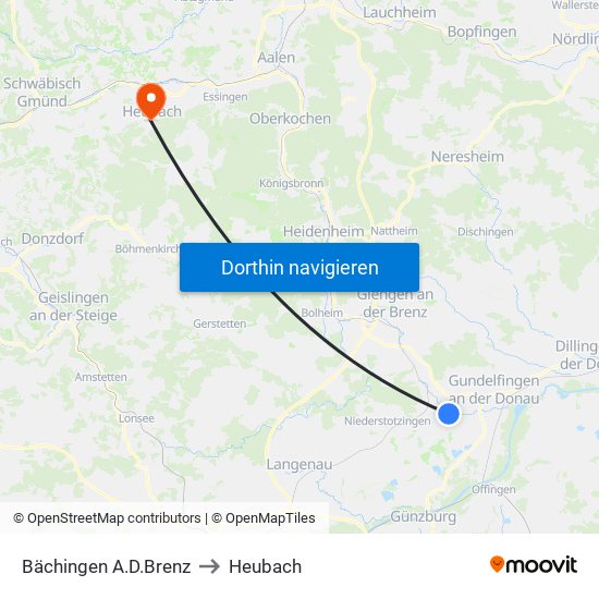 Bächingen A.D.Brenz to Heubach map
