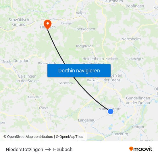Niederstotzingen to Heubach map