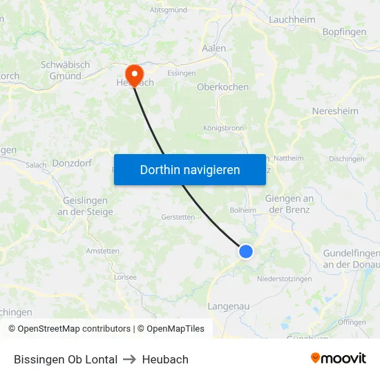 Bissingen Ob Lontal to Heubach map