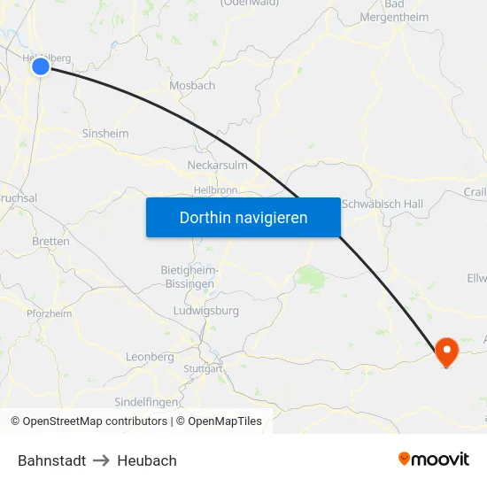 Bahnstadt to Heubach map