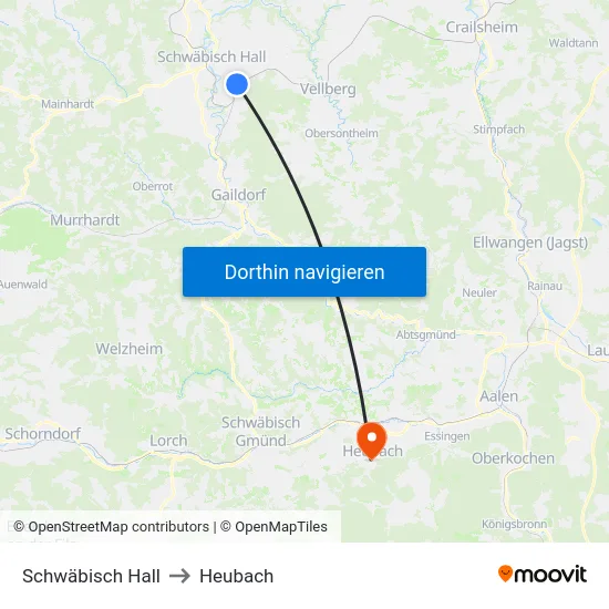 Schwäbisch Hall to Heubach map